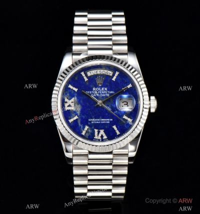 Swiss replica Rolex DayDate 36mm Watch 904l CSF Natural lapis lazuli dial